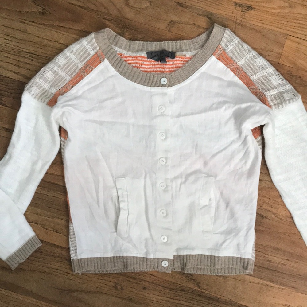 Quinn White, Beige & Orange Button-Front Lightweight Sweater